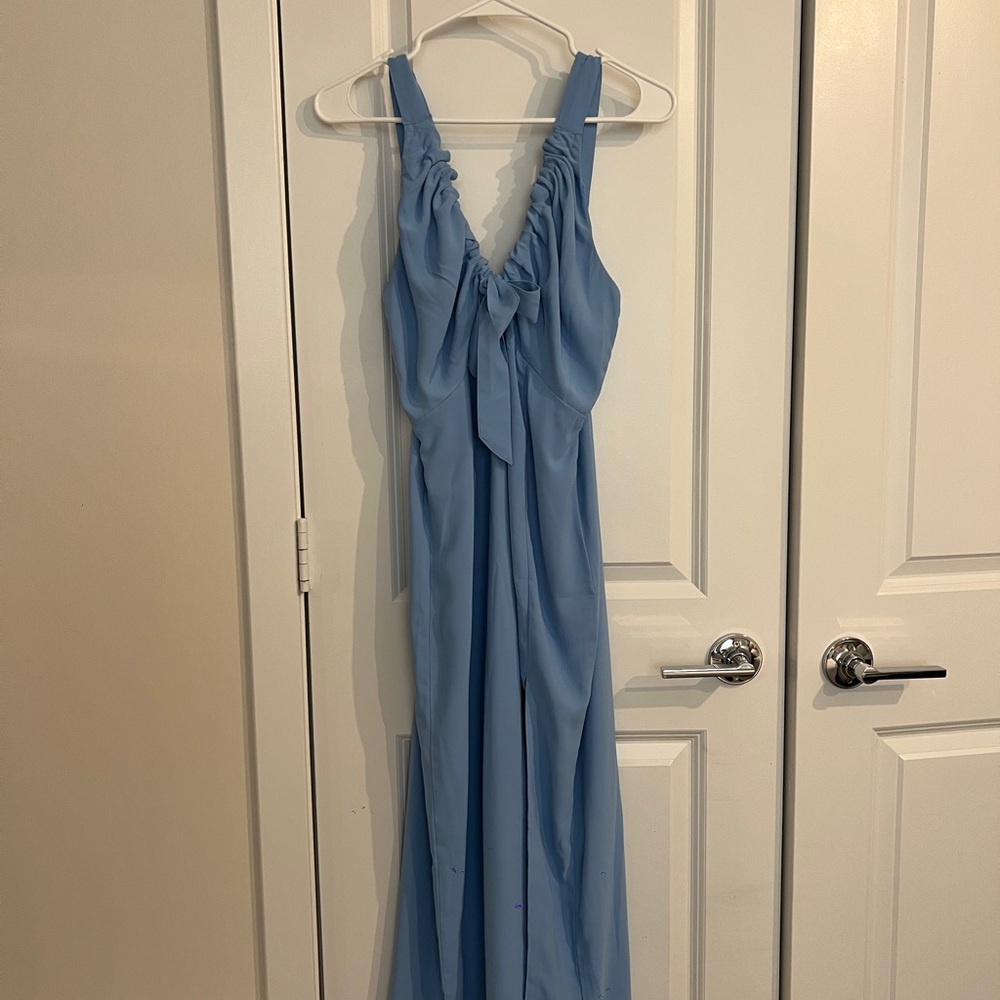 Abercrombie & Fitch Ruched Blue Halter Midi Dress